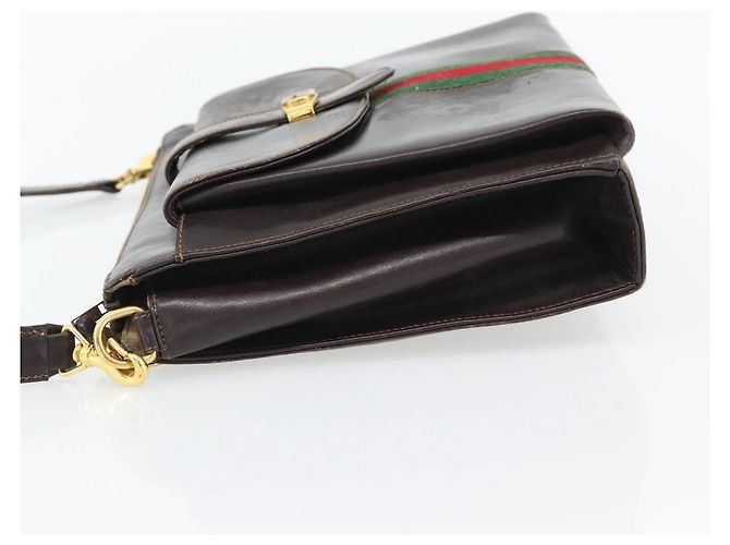 Borsa a tracolla GUCCI Web Sherry Line Pelle Marrone Rosso Verde Auth 181788 - vista 3