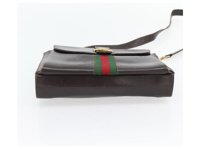 Borsa a tracolla GUCCI Web Sherry Line Pelle Marrone Rosso Verde Auth 181788 - vista 5