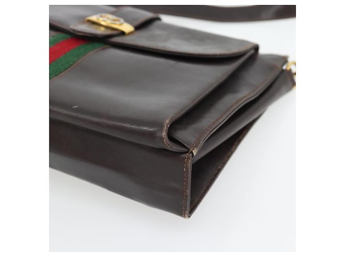 Borsa a tracolla GUCCI Web Sherry Line Pelle Marrone Rosso Verde Auth 181788 - vista 9