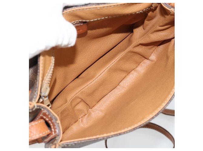 Céline Borsa a tracolla CELINE Macadam Canvas PVC Pelle Marrone Oro Auth ka4520 D'oro - vista 10