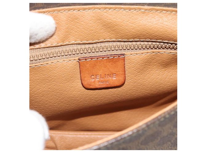 Céline Borsa a tracolla CELINE Macadam Canvas PVC Pelle Marrone Oro Auth ka4520 D'oro - vista 18