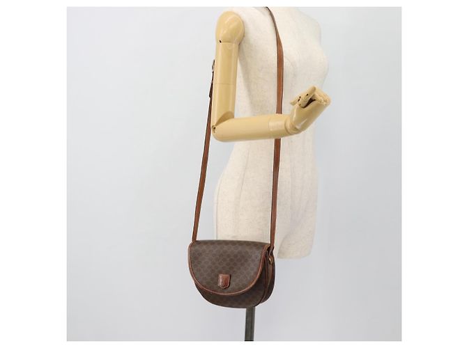 Céline Borsa a tracolla CELINE Macadam Canvas PVC Pelle Marrone Oro Auth ka4520 D'oro - vista 22