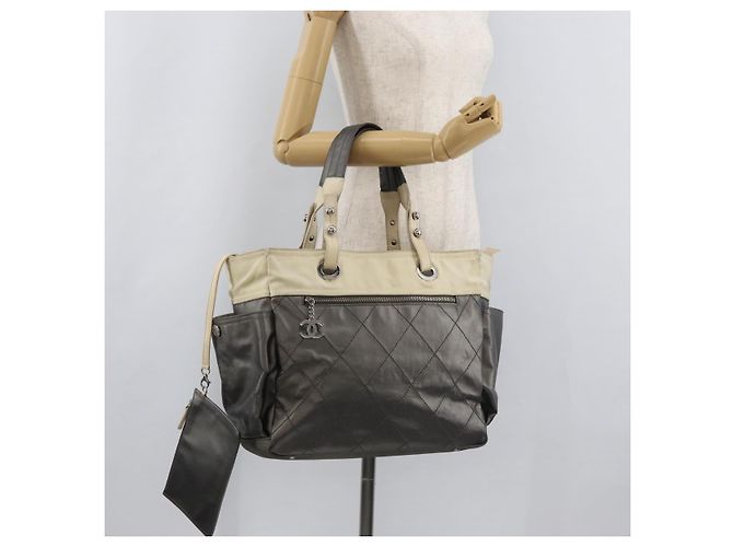 CHANEL Paris Biarritz MM Tote Bag beschichtet Canvas Silber CC Authentisch 182784 - Ansicht 27