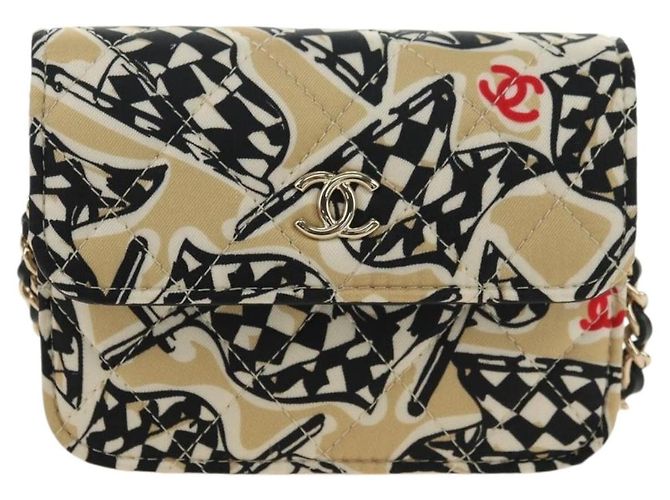 CHANEL Matelasse Chain Shoulder Pouch Nylon Beige Gold CC Auth bs35360SAM D'oro - vista 13