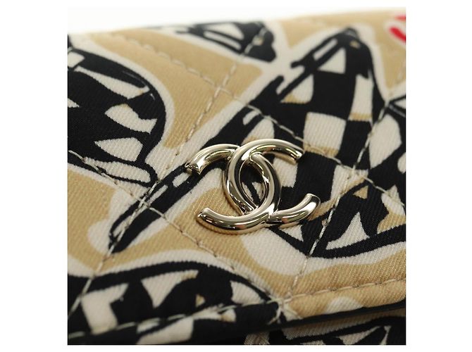 CHANEL Matelasse Chain Shoulder Pouch Nylon Beige Gold CC Auth bs35360SAM D'oro - vista 18