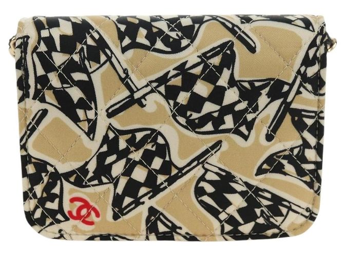 CHANEL Matelasse Chain Shoulder Pouch Nylon Beige Gold CC Auth bs35360SAM D'oro - vista 2