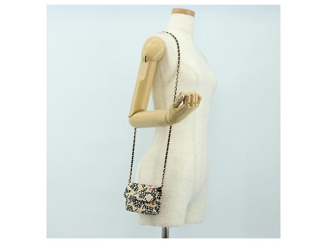 CHANEL Matelasse Chain Shoulder Pouch Nylon Beige Gold CC Auth bs35360SAM D'oro - vista 22