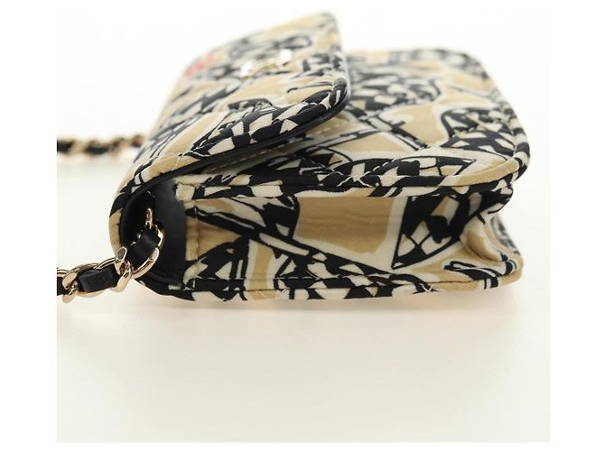 CHANEL Matelasse Chain Shoulder Pouch Nylon Beige Gold CC Auth bs35360SAM D'oro - vista 3