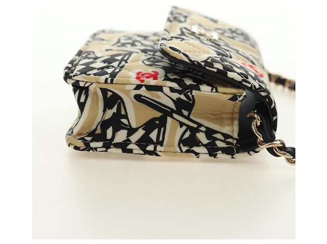 CHANEL Matelasse Chain Shoulder Pouch Nylon Beige Gold CC Auth bs35360SAM D'oro - vista 4