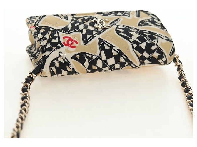 CHANEL Matelasse Chain Shoulder Pouch Nylon Beige Gold CC Auth bs35360SAM D'oro - vista 6