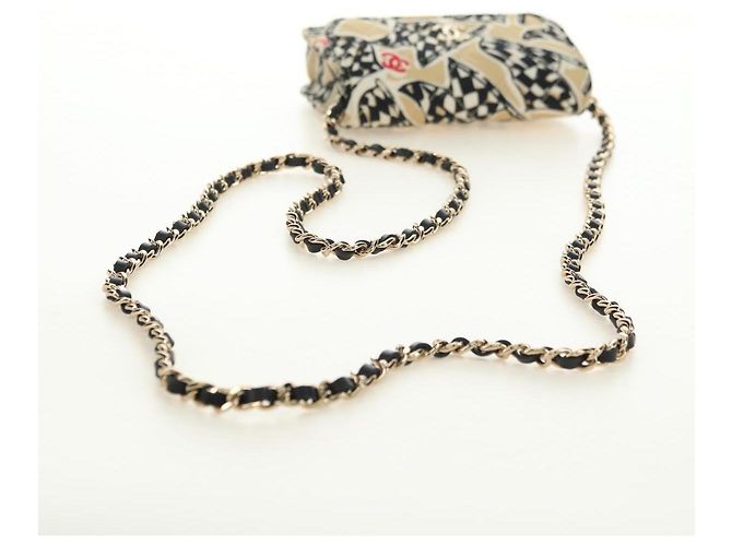 CHANEL Matelasse Chain Shoulder Pouch Nylon Beige Gold CC Auth bs35360SAM D'oro - vista 7