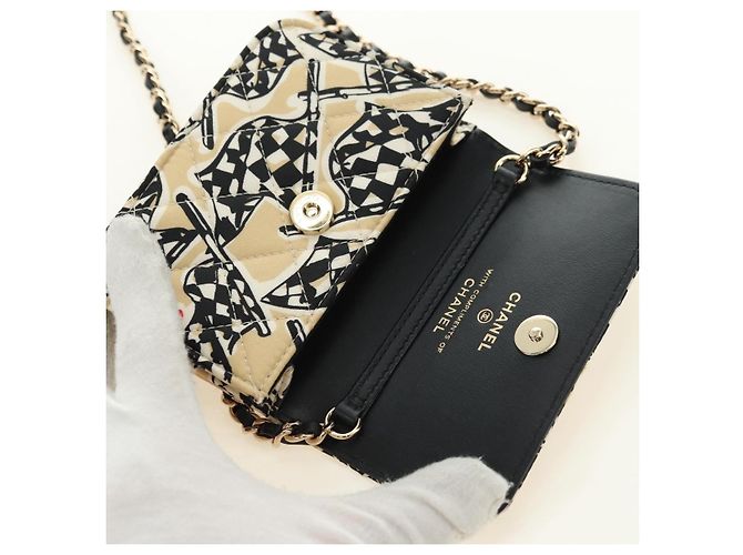 CHANEL Matelasse Chain Shoulder Pouch Nylon Beige Gold CC Auth bs35360SAM D'oro - vista 9