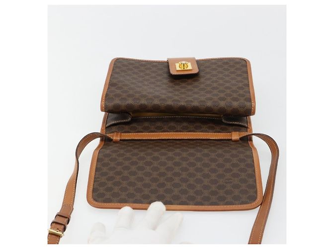 Céline Borsa a Spalla CELINE in Tela Macadam PVC Pelle Marrone Oro Auth 181724 D'oro - vista 10