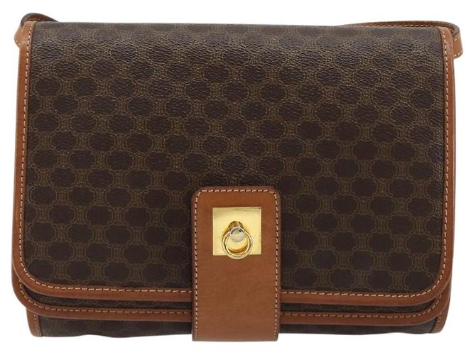 Céline Borsa a Spalla CELINE in Tela Macadam PVC Pelle Marrone Oro Auth 181724 D'oro - vista 13
