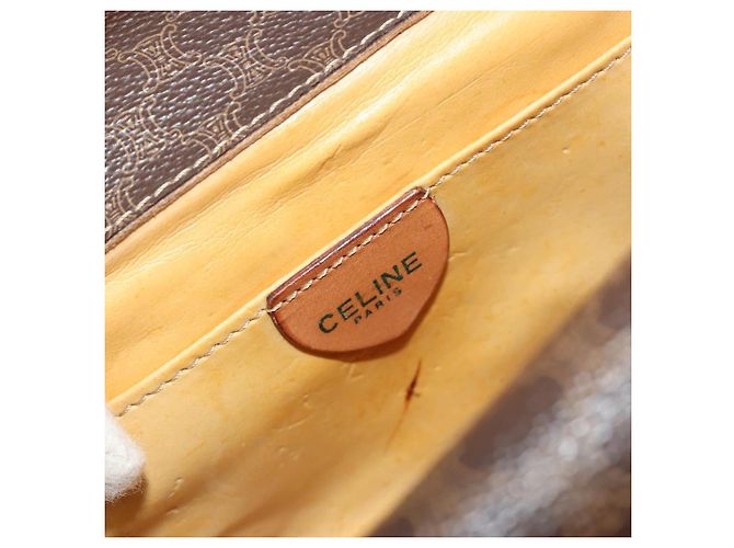 Céline Borsa a Spalla CELINE in Tela Macadam PVC Pelle Marrone Oro Auth 181724 D'oro - vista 18