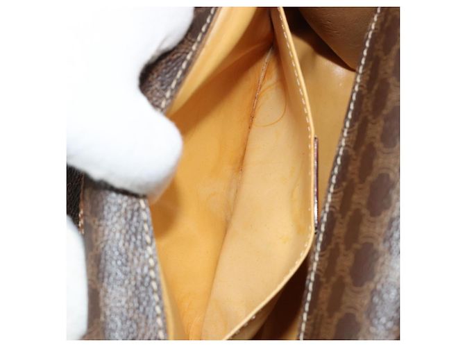 Céline Borsa a Spalla CELINE in Tela Macadam PVC Pelle Marrone Oro Auth 181724 D'oro - vista 21