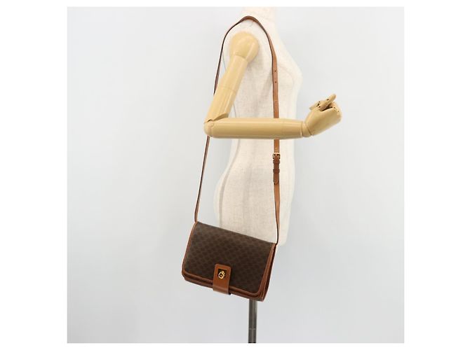 Céline Borsa a Spalla CELINE in Tela Macadam PVC Pelle Marrone Oro Auth 181724 D'oro - vista 23