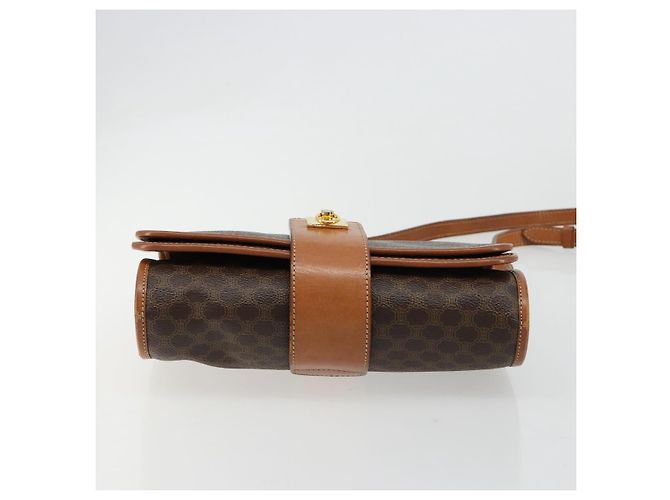 Céline Borsa a Spalla CELINE in Tela Macadam PVC Pelle Marrone Oro Auth 181724 D'oro - vista 5