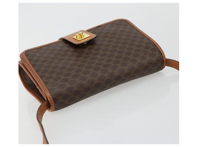 Céline Borsa a Spalla CELINE in Tela Macadam PVC Pelle Marrone Oro Auth 181724 D'oro - vista 6