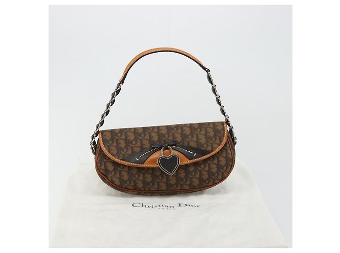 Bolsa Romantic em lona Christian Dior Trotter PVC Marrom Prata Auth 181891V - vista 12