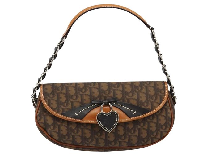 Bolsa Romantic em lona Christian Dior Trotter PVC Marrom Prata Auth 181891V - vista 13