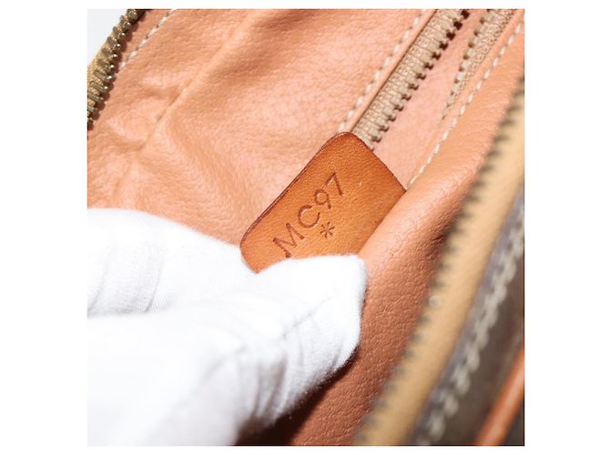 Céline Clutch CELINE Macadam Canvas PVC Pelle Marrone Oro Auth 182456 D'oro - vista 12