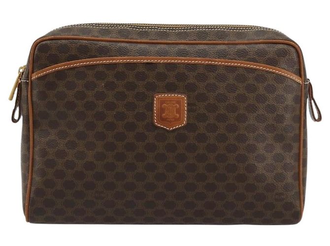 Céline Clutch CELINE Macadam Canvas PVC Pelle Marrone Oro Auth 182456 D'oro - vista 13