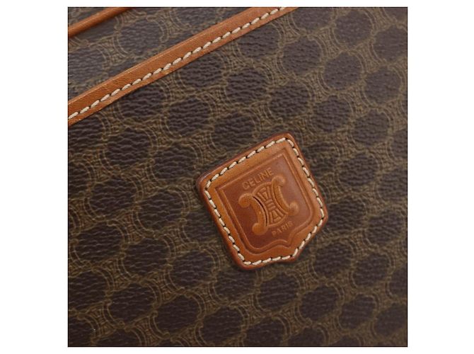 Céline Clutch CELINE Macadam Canvas PVC Pelle Marrone Oro Auth 182456 D'oro - vista 17