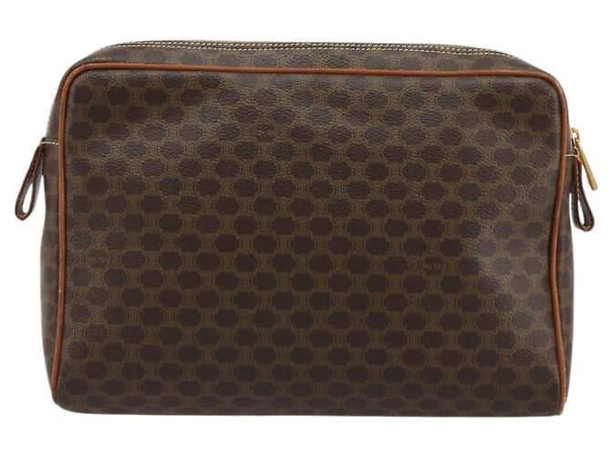 Céline Clutch CELINE Macadam Canvas PVC Pelle Marrone Oro Auth 182456 D'oro - vista 2