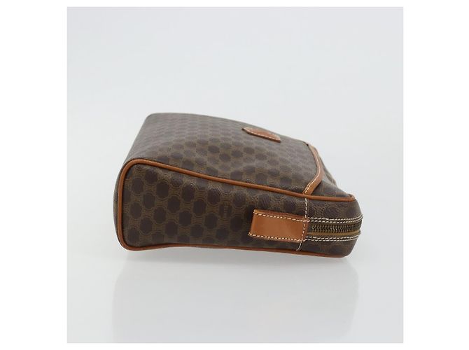 Céline Clutch CELINE Macadam Canvas PVC Pelle Marrone Oro Auth 182456 D'oro - vista 3
