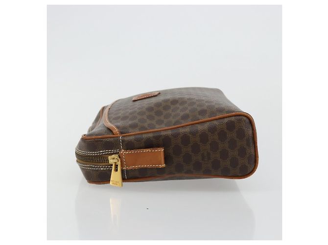 Céline Clutch CELINE Macadam Canvas PVC Pelle Marrone Oro Auth 182456 D'oro - vista 4