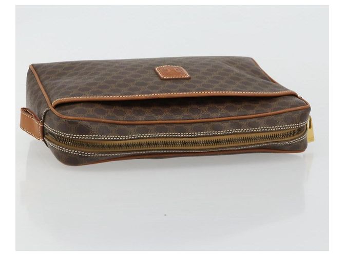 Céline Clutch CELINE Macadam Canvas PVC Pelle Marrone Oro Auth 182456 D'oro - vista 5