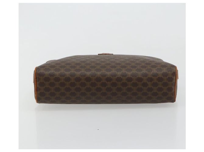 Céline Clutch CELINE Macadam Canvas PVC Pelle Marrone Oro Auth 182456 D'oro - vista 6