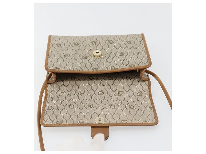Bolsa de Ombro Christian Dior Honeycomb Canvas PVC Bege Ouro Auth BA13152 Dourado - vista 10