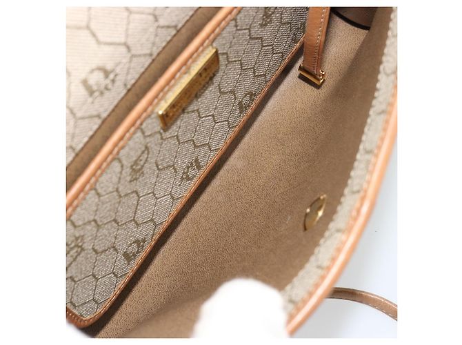 Bolsa de Ombro Christian Dior Honeycomb Canvas PVC Bege Ouro Auth BA13152 Dourado - vista 11