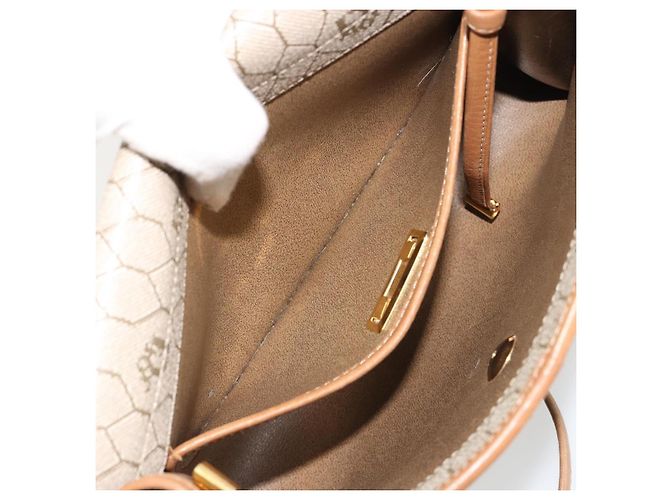 Bolsa de Ombro Christian Dior Honeycomb Canvas PVC Bege Ouro Auth BA13152 Dourado - vista 12