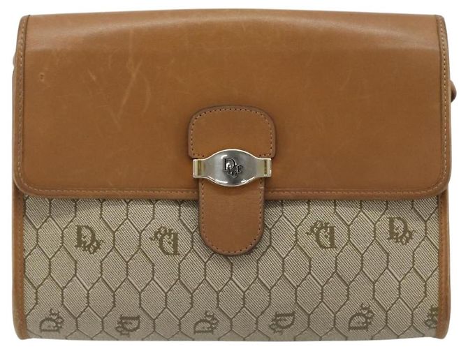 Bolsa de Ombro Christian Dior Honeycomb Canvas PVC Bege Ouro Auth BA13152 Dourado - vista 13