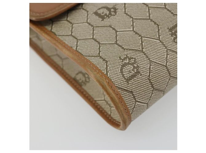 Bolsa de Ombro Christian Dior Honeycomb Canvas PVC Bege Ouro Auth BA13152 Dourado - vista 14