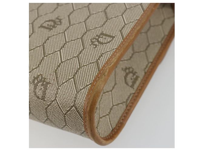 Bolsa de Ombro Christian Dior Honeycomb Canvas PVC Bege Ouro Auth BA13152 Dourado - vista 15