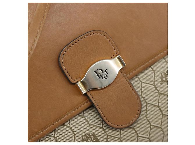 Bolsa de Ombro Christian Dior Honeycomb Canvas PVC Bege Ouro Auth BA13152 Dourado - vista 17