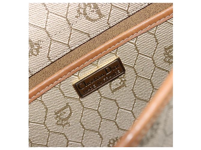 Bolsa de Ombro Christian Dior Honeycomb Canvas PVC Bege Ouro Auth BA13152 Dourado - vista 18