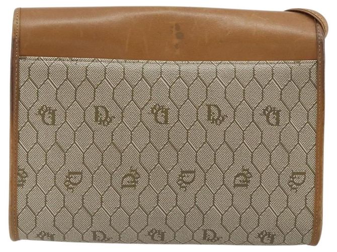 Bolsa de Ombro Christian Dior Honeycomb Canvas PVC Bege Ouro Auth BA13152 Dourado - vista 2