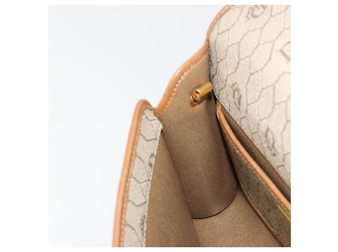 Bolsa de Ombro Christian Dior Honeycomb Canvas PVC Bege Ouro Auth BA13152 Dourado - vista 20