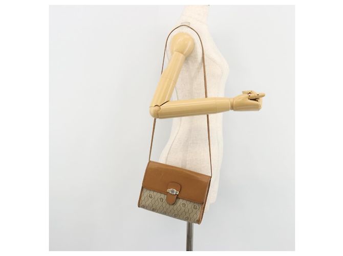 Bolsa de Ombro Christian Dior Honeycomb Canvas PVC Bege Ouro Auth BA13152 Dourado - vista 21