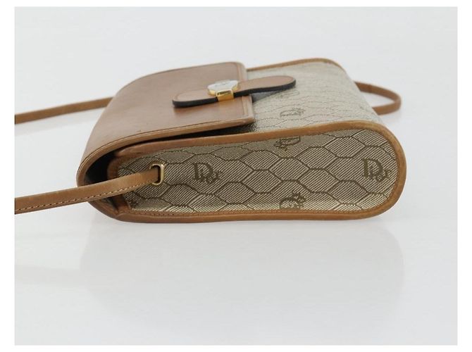 Bolsa de Ombro Christian Dior Honeycomb Canvas PVC Bege Ouro Auth BA13152 Dourado - vista 4