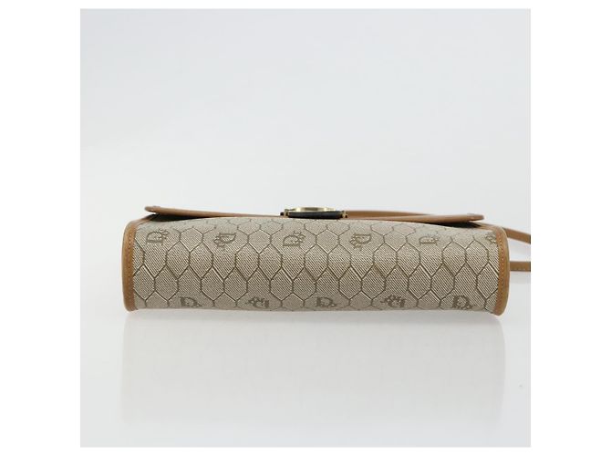 Bolsa de Ombro Christian Dior Honeycomb Canvas PVC Bege Ouro Auth BA13152 Dourado - vista 5