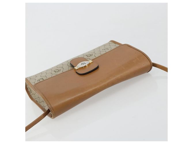 Bolsa de Ombro Christian Dior Honeycomb Canvas PVC Bege Ouro Auth BA13152 Dourado - vista 6