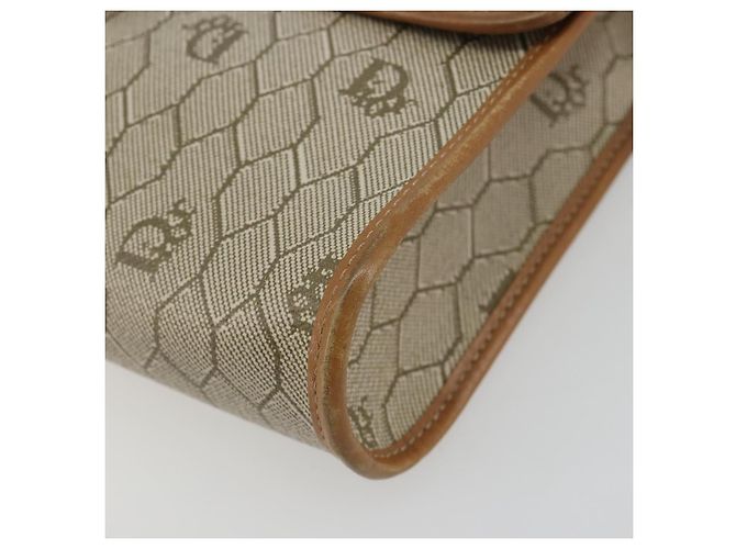 Bolsa de Ombro Christian Dior Honeycomb Canvas PVC Bege Ouro Auth BA13152 Dourado - vista 9
