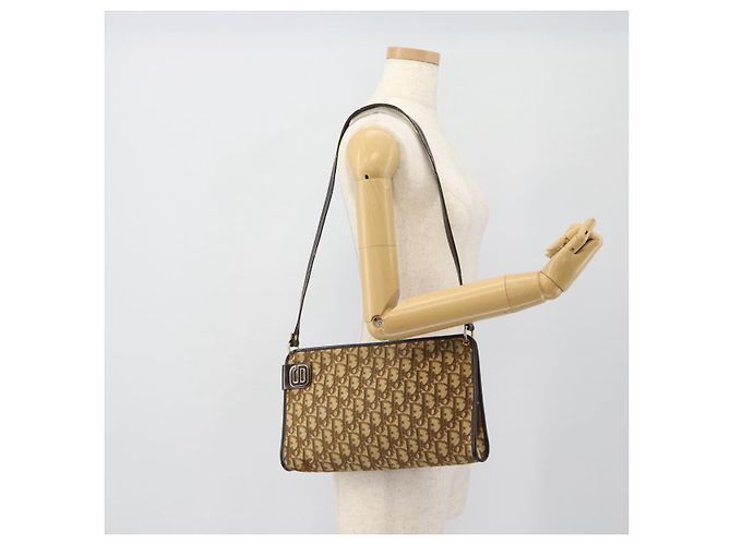 Borsa a tracolla Christian Dior Trotter Canvas Beige Oro Auth 178914 D'oro - vista 11