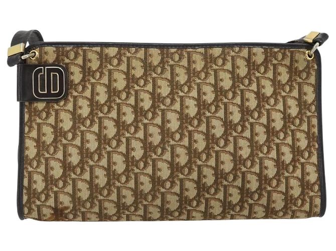 Borsa a tracolla Christian Dior Trotter Canvas Beige Oro Auth 178914 D'oro - vista 2